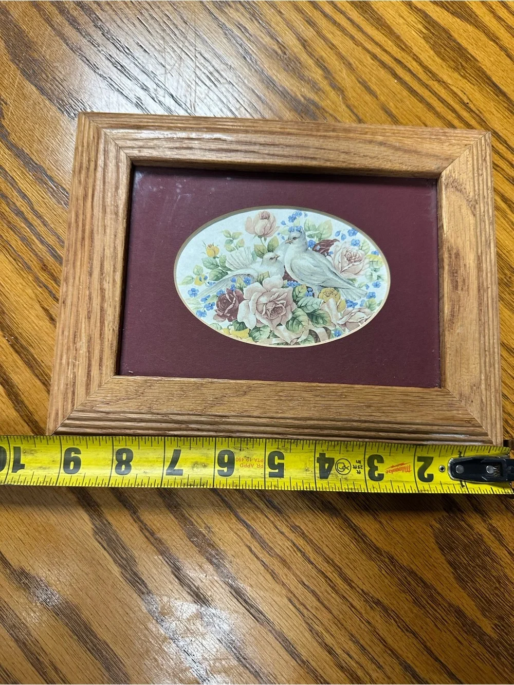 Oak Framed Floral & Dove Print in Oval Mat 7x9”